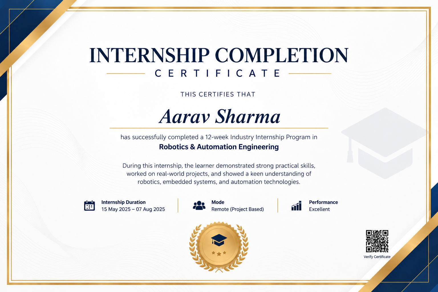Sample Internship Completion Certificate